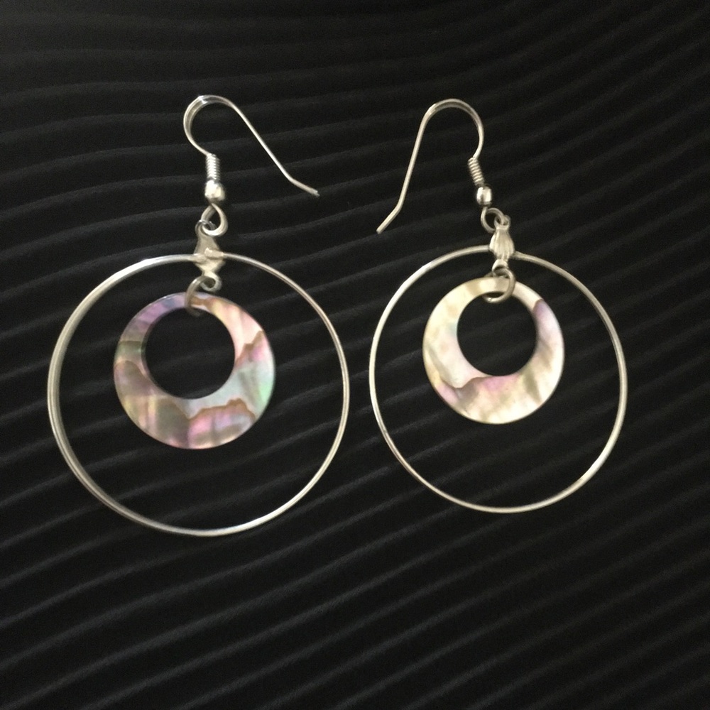 Sterling silver vintage abalone hoops